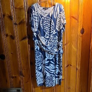 Eloquii Navy and Cream Patterned Midi Dress
